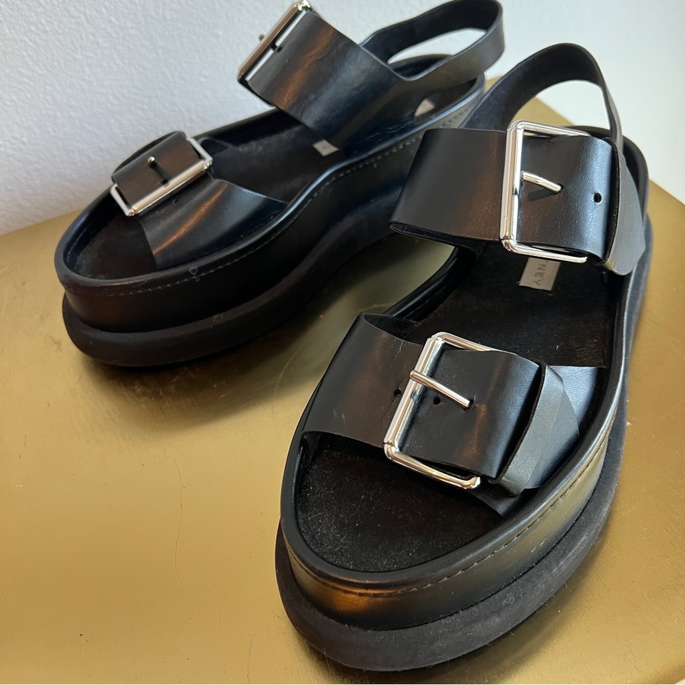 Stella McCartney Black Faux Leather Vegan Platform Buckle Sandals - Picture 4 of 15
